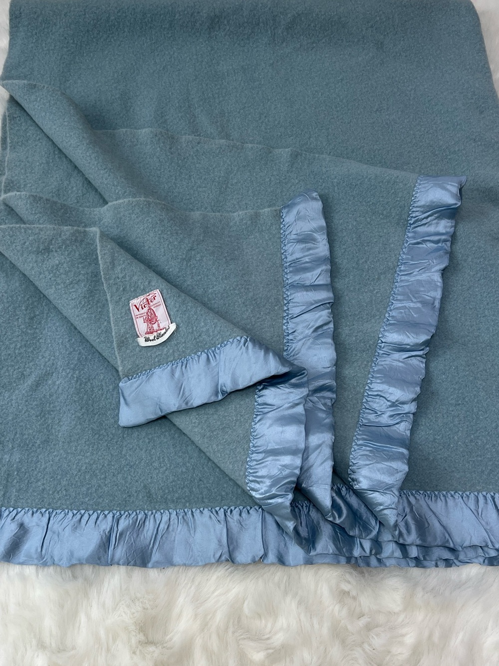 Vintage Wool Double size bed Satin-Trim Blanket ,A quality Product Made in Canad